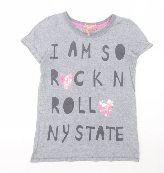 NEXT Girls Grey  Cotton Basic T-Shirt Size 11 Years Round Neck Pullover