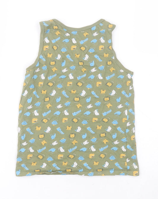 George Boys Green  100% Cotton Basic Tank Size 9-10 Years Round Neck Pullover - Animals