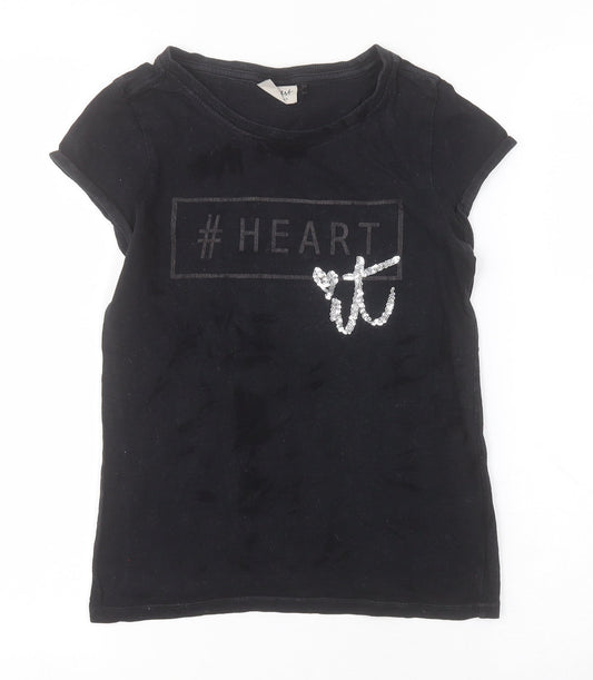NEXT Girls Black  Cotton Basic T-Shirt Size 10 Years Round Neck Pullover