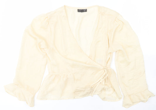 Topshop Womens Beige  Polyester Wrap Blouse Size 6 V-Neck
