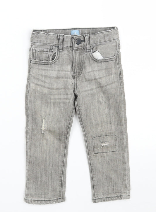 Gap Boys Grey  Cotton Cropped Jeans Size 24 Months  Zip - Distressed