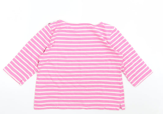 FIRST AVENUE Womens Pink Striped 100% Cotton Pullover Sweatshirt Size M  Button - Cropped