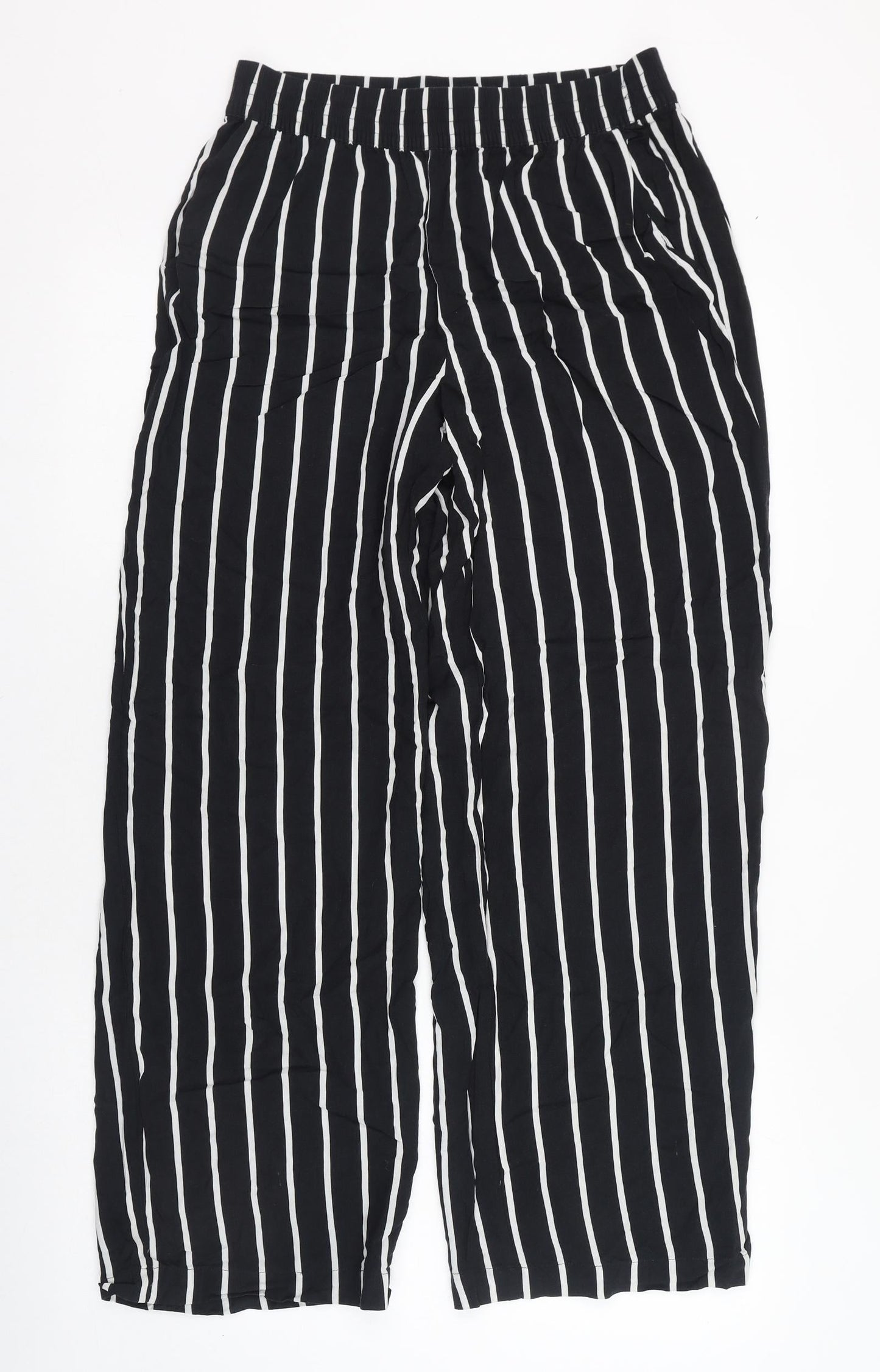 H&M Womens Black Striped Viscose Carrot Trousers Size 10 L28 in Regular
