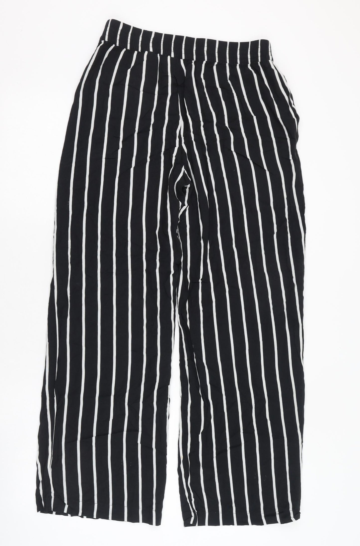 H&M Womens Black Striped Viscose Carrot Trousers Size 10 L28 in Regular