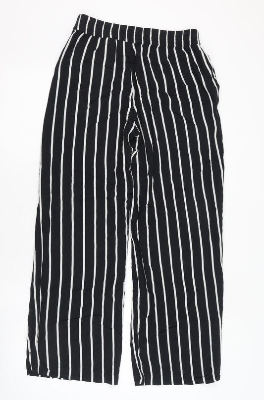 H&M Womens Black Striped Viscose Carrot Trousers Size 10 L28 in Regular