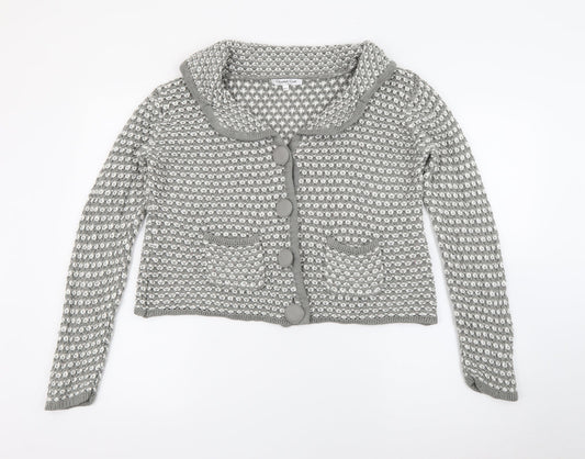 Elaigabeth Scott  Womens Grey Collared  Acrylic Cardigan Jumper Size M