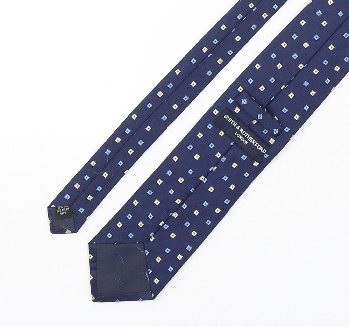 Smith & Rutherford Mens Blue Geometric Silk Pointed Tie One Size
