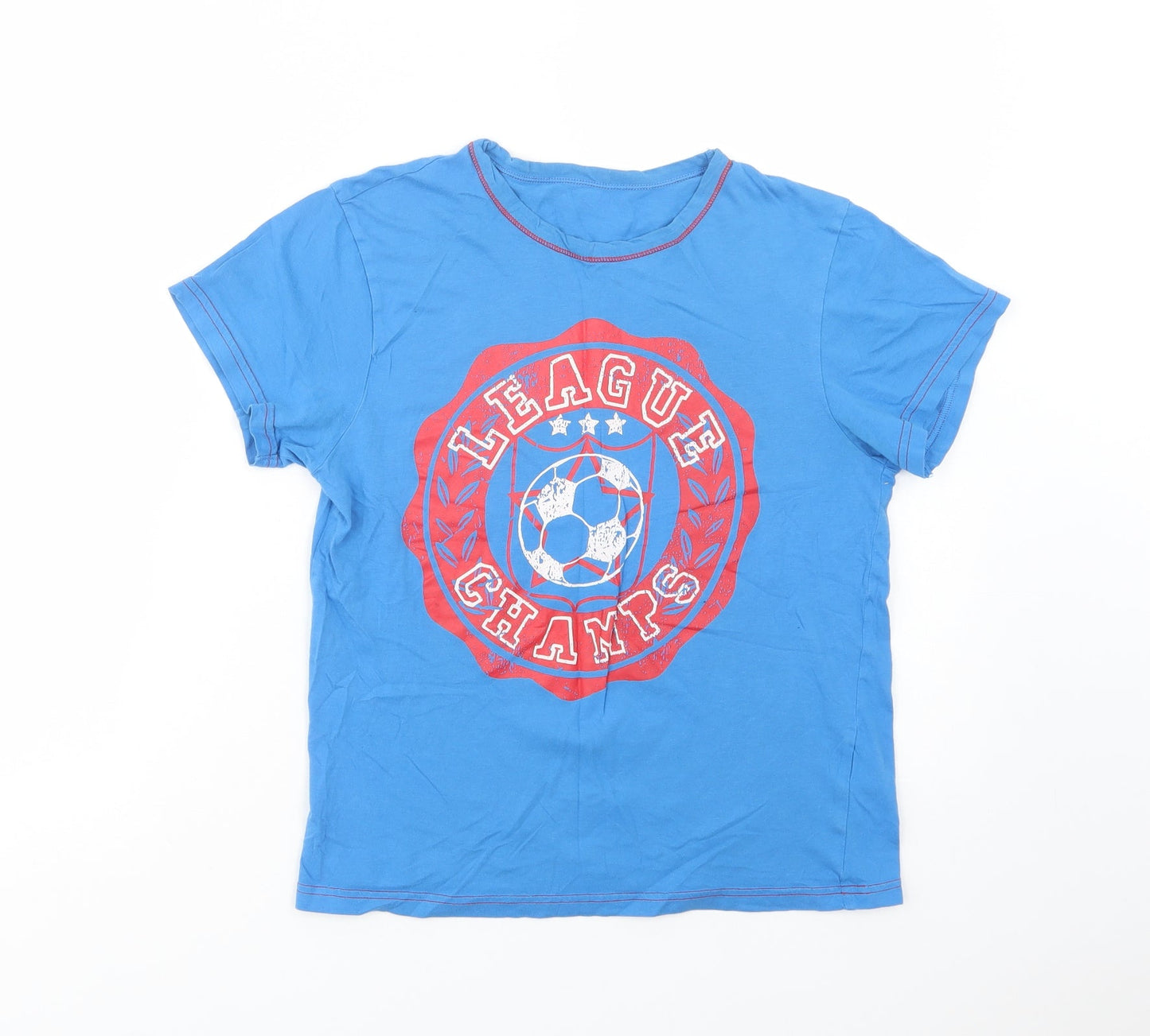 F&F Boys Blue  Cotton Basic T-Shirt Size 11-12 Years Crew Neck Pullover - Football