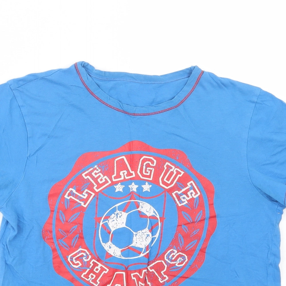 F&F Boys Blue  Cotton Basic T-Shirt Size 11-12 Years Crew Neck Pullover - Football
