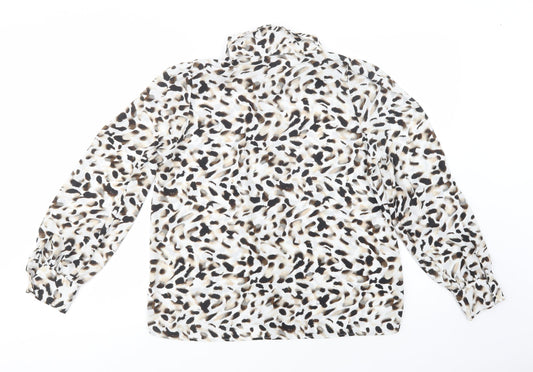 Dunnes Stores Womens White Animal Print Polyester Basic Button-Up Size 12 Collared
