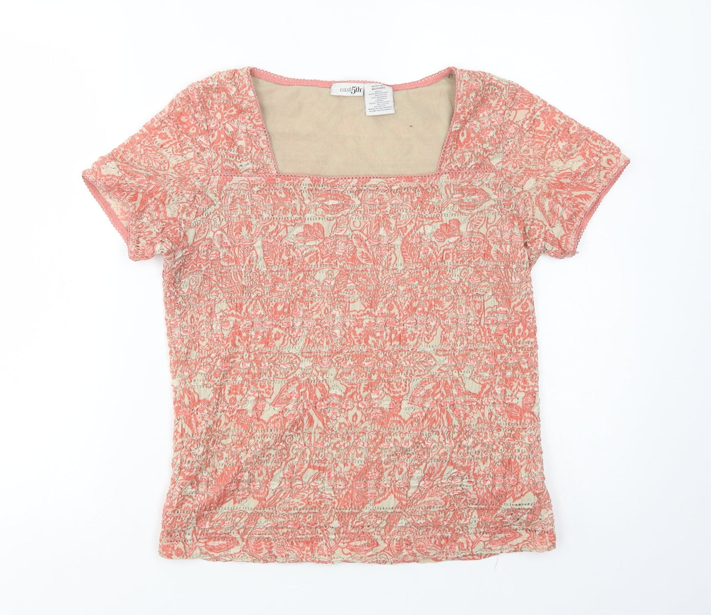 East 5th Womens Pink Floral Polyester Basic Blouse Size M Square Neck