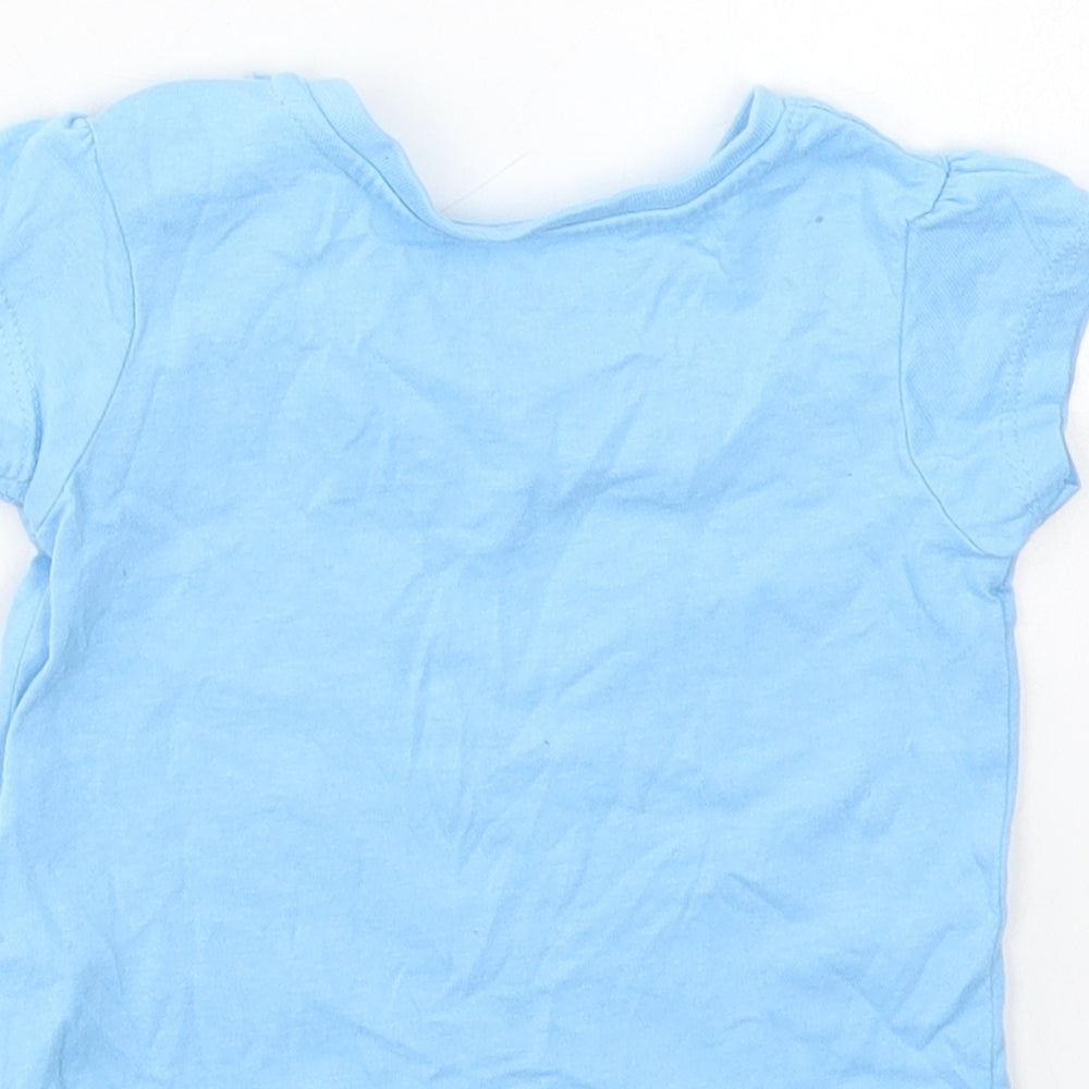 Primark Baby Blue  Cotton Basic T-Shirt Size 3-6 Months Crew Neck Snap - Cherry