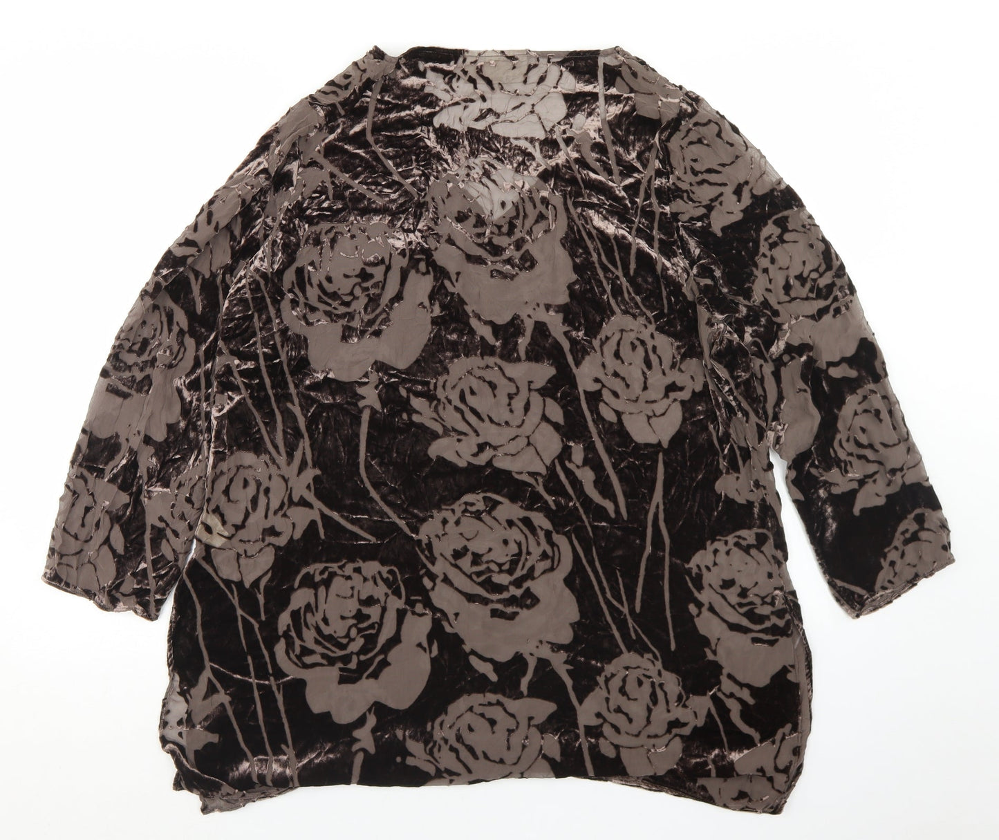 Ann Harvey Womens Brown Floral Viscose Basic Blouse Size 16 V-Neck