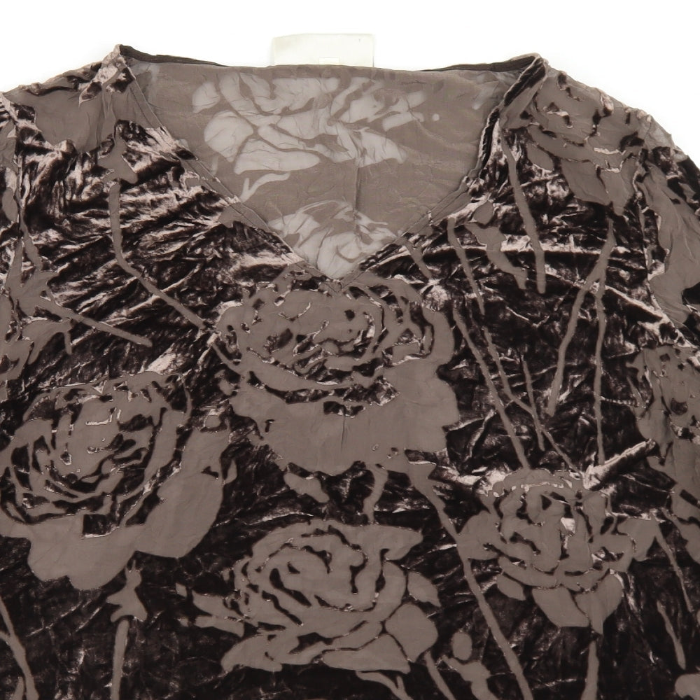 Ann Harvey Womens Brown Floral Viscose Basic Blouse Size 16 V-Neck