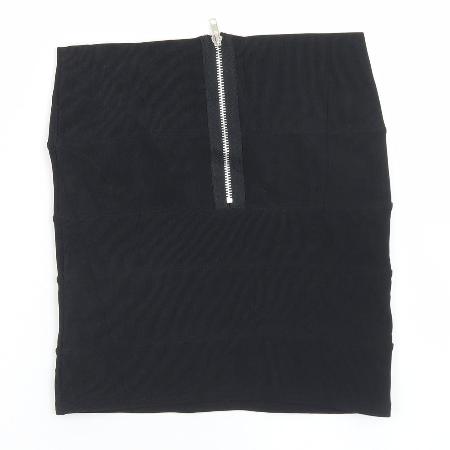 Preworn Womens Black  Polyester Bandage Skirt Size 8   Zip