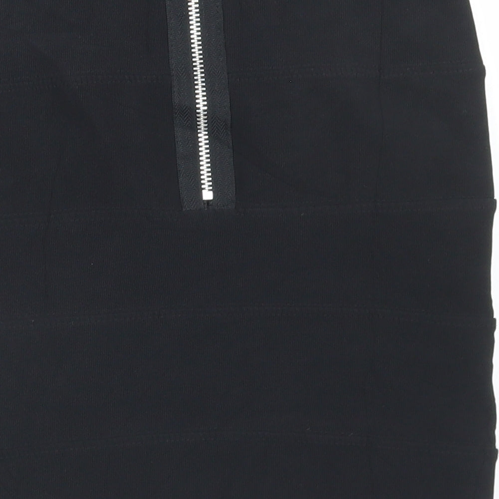 Preworn Womens Black  Polyester Bandage Skirt Size 8   Zip