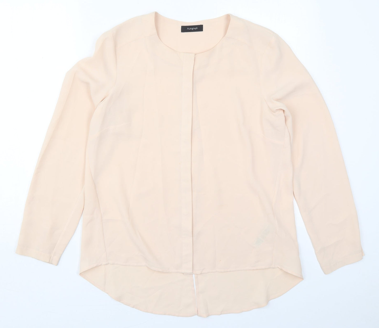 Marks and Spencer Womens Beige  Polyester Basic Button-Up Size 12 Round Neck