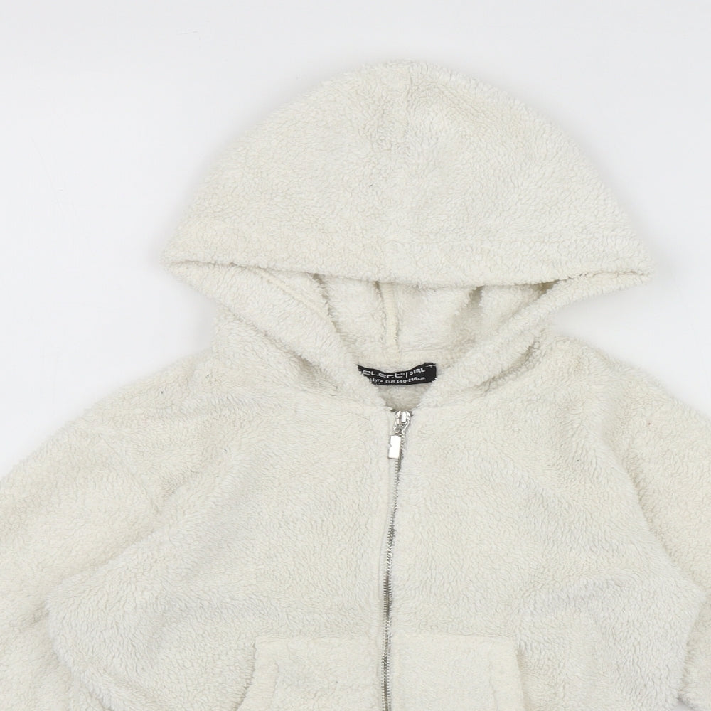 Select Girls Ivory  Polyester Full Zip Hoodie Size 10-11 Years  Zip