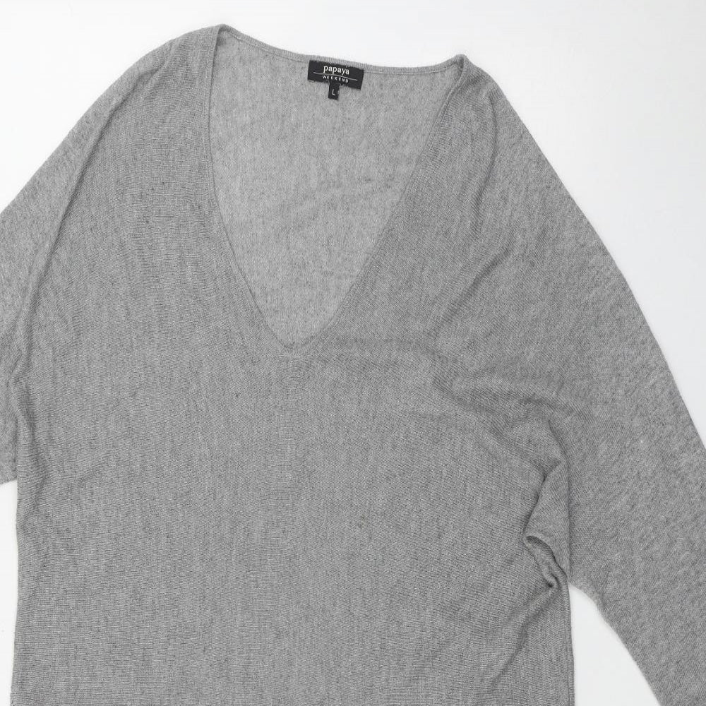 Papaya Womens Grey V-Neck  Polyester Pullover Jumper Size L
