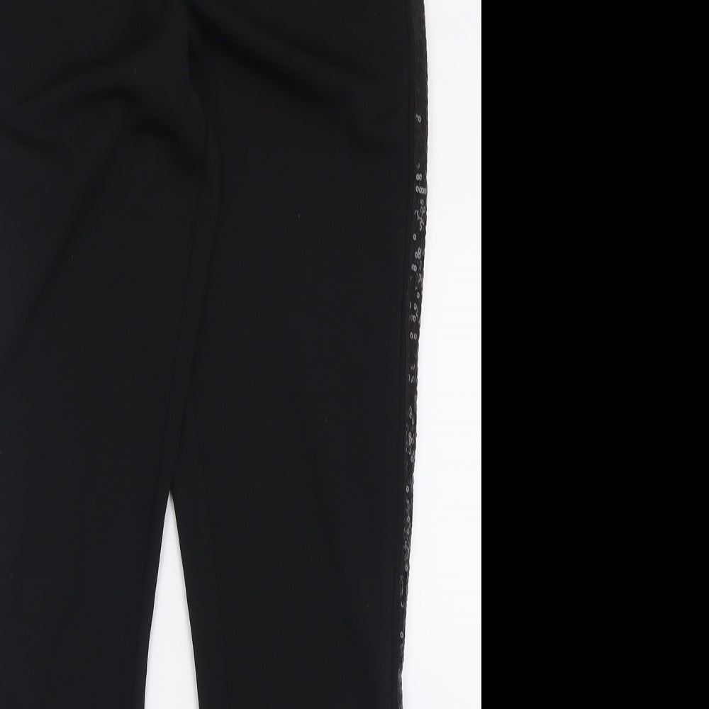 Diffuse Womens Black Striped Polyester Trousers  Size 8 L29 in Regular