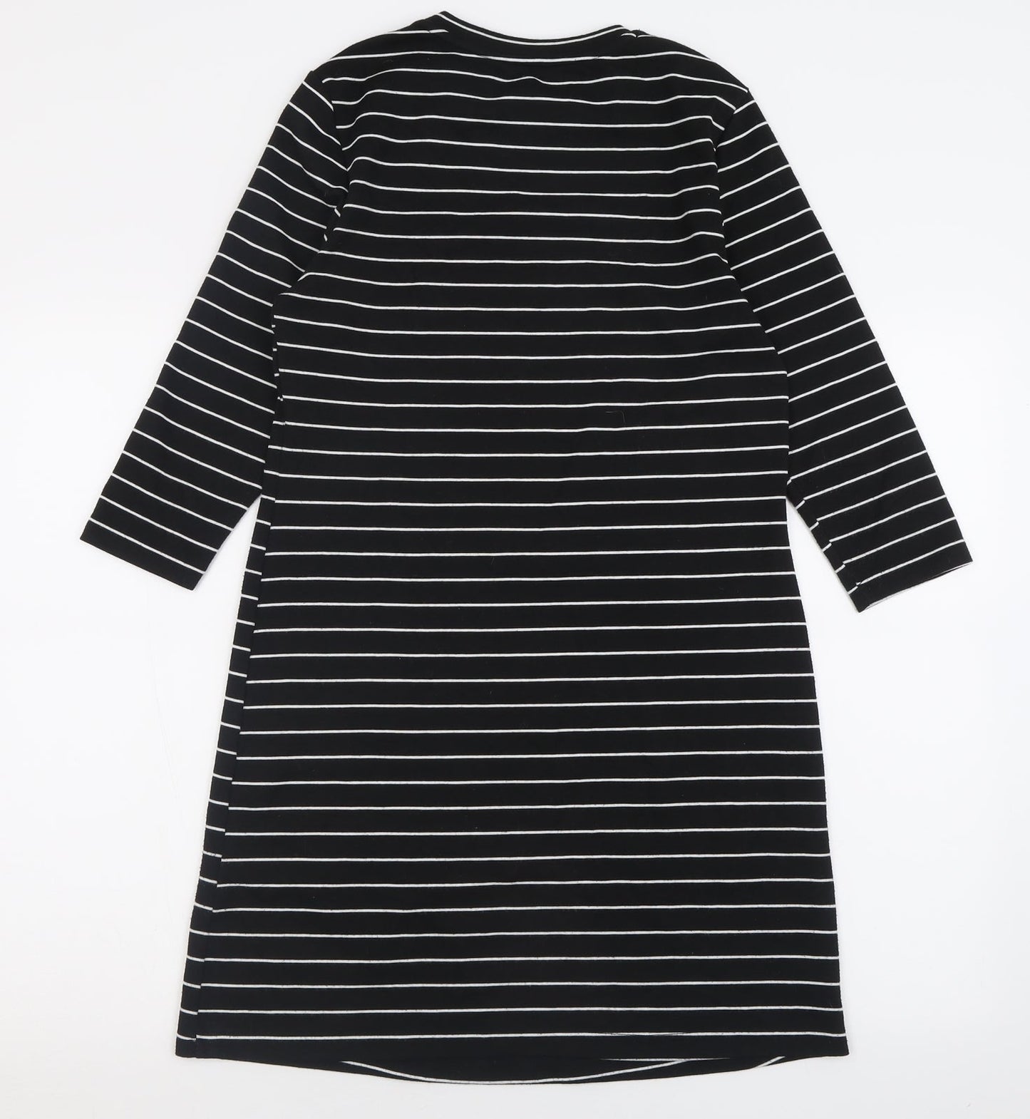 New Look Womens Black Striped Polyester A-Line  Size 8  Crew Neck Pullover