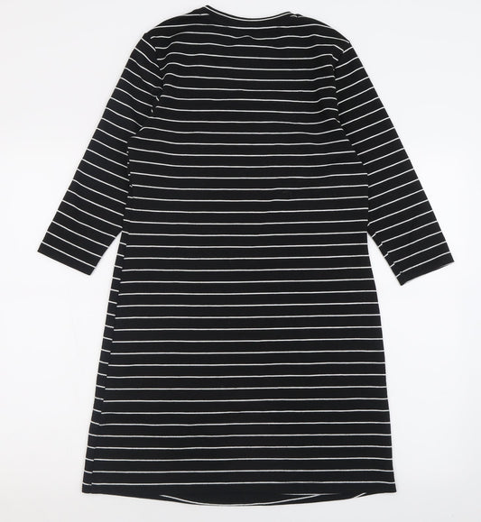 New Look Womens Black Striped Polyester A-Line  Size 8  Crew Neck Pullover