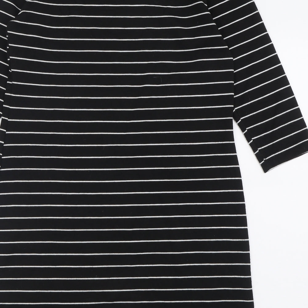 New Look Womens Black Striped Polyester A-Line  Size 8  Crew Neck Pullover