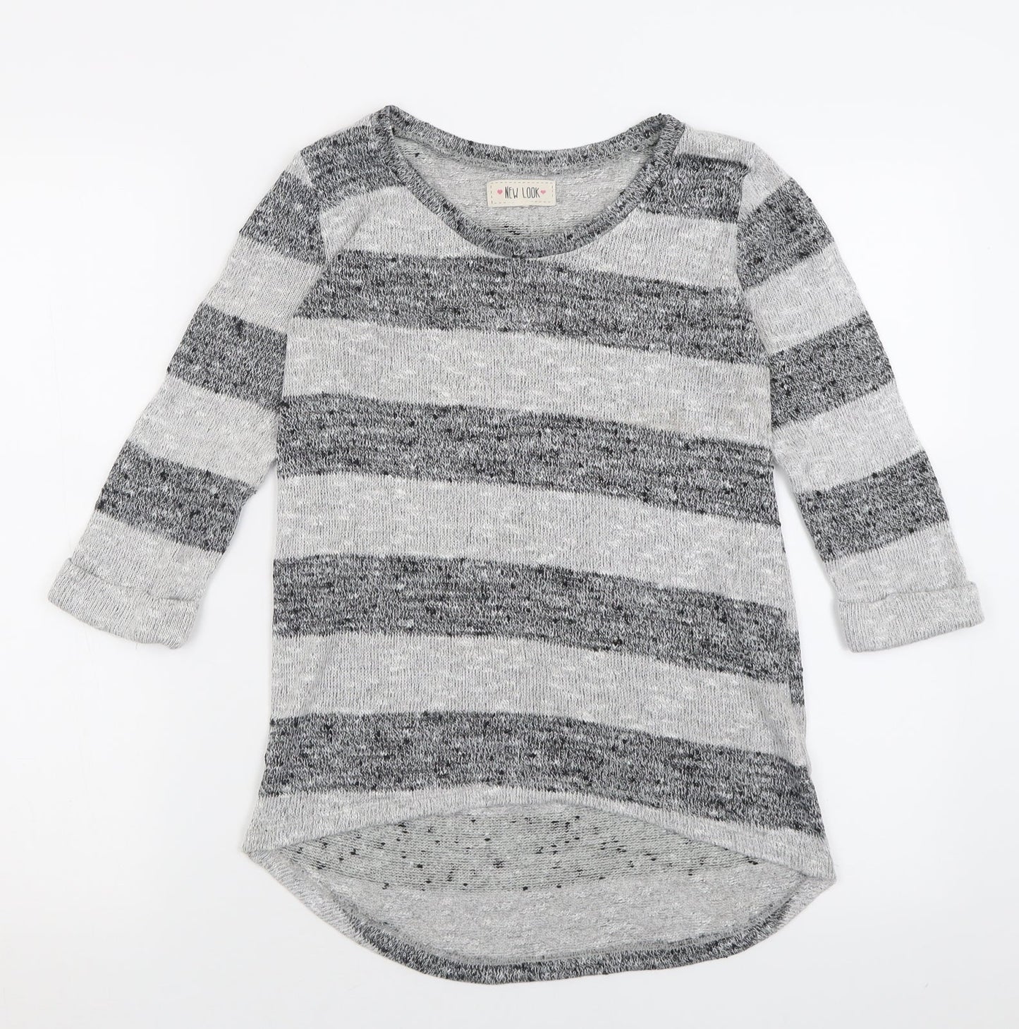 New Look Womens Grey Crew Neck Striped Viscose Pullover Jumper Size 8
