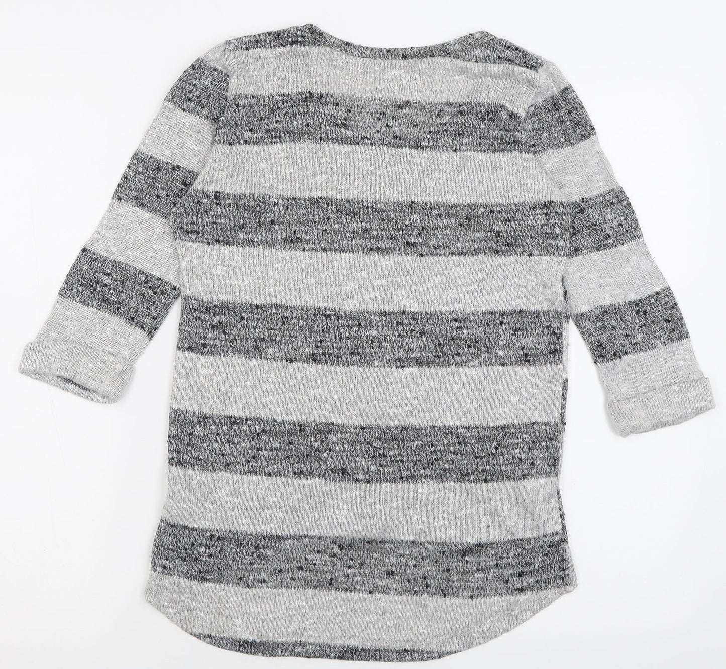 New Look Womens Grey Crew Neck Striped Viscose Pullover Jumper Size 8