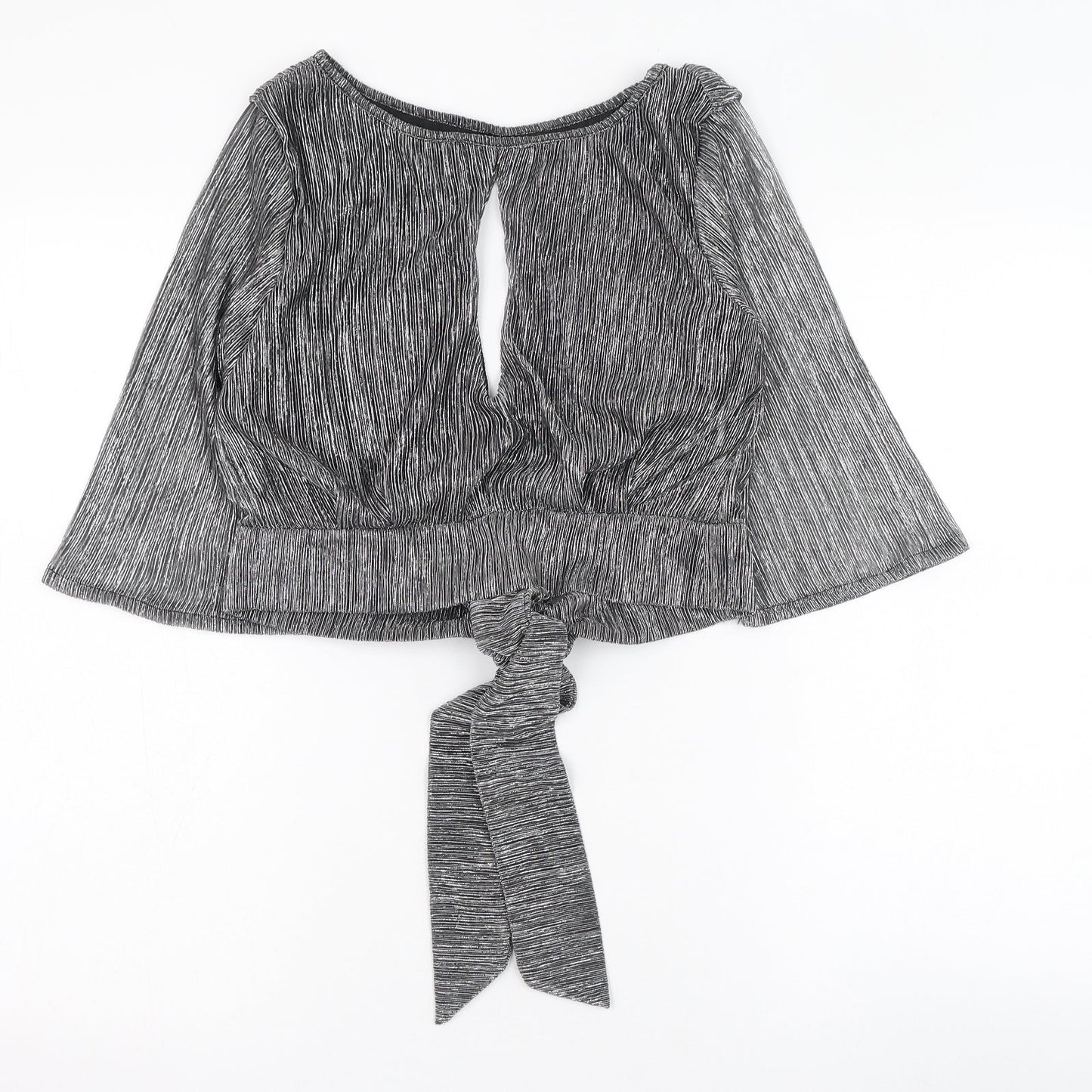 PRETTYLITTLETHING Womens Grey  Polyester Cropped Blouse Size 8 Round Neck