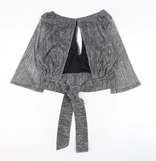 PRETTYLITTLETHING Womens Grey  Polyester Cropped Blouse Size 8 Round Neck