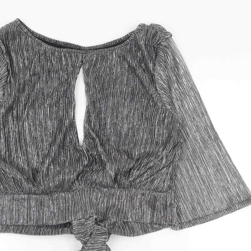 PRETTYLITTLETHING Womens Grey  Polyester Cropped Blouse Size 8 Round Neck