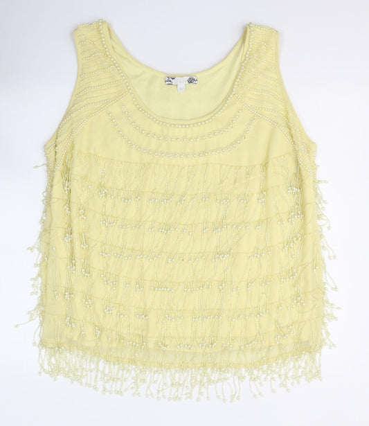 Joanna Hope Womens Yellow  Polyester Basic Blouse Size 20 Round Neck - Beaded throughout