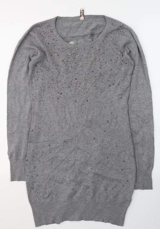 Losmoda Womens Grey  Polyester Jumper Dress  Size S  Round Neck Pullover