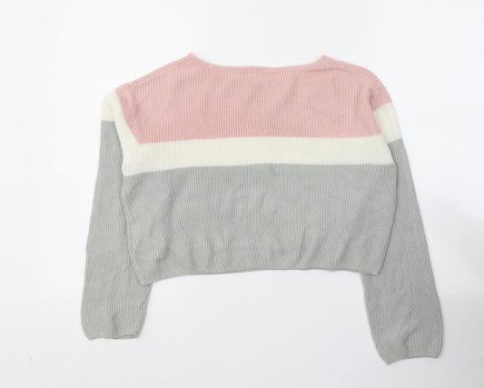 H&M Girls Multicoloured Boat Neck Striped Acrylic Pullover Jumper Size 10-11 Years  Pullover