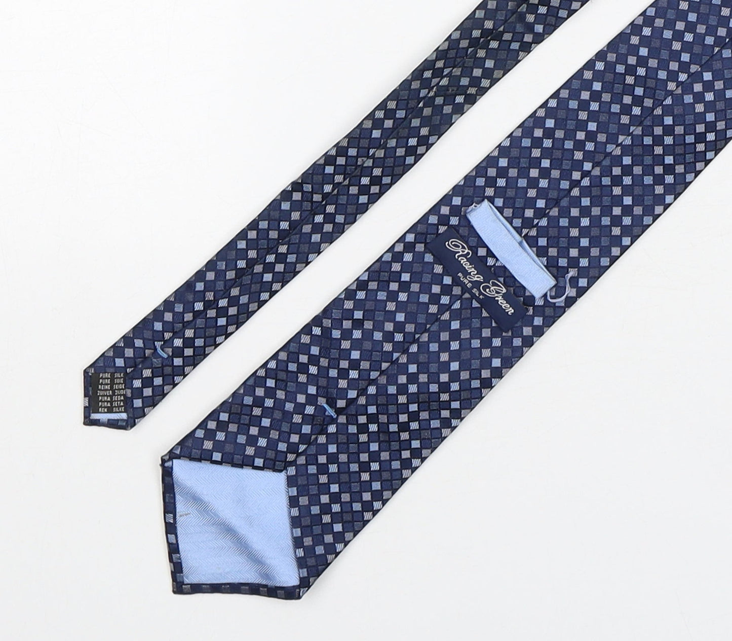 Racing Green  Mens Blue Plaids & Checks Silk Pointed Tie One Size