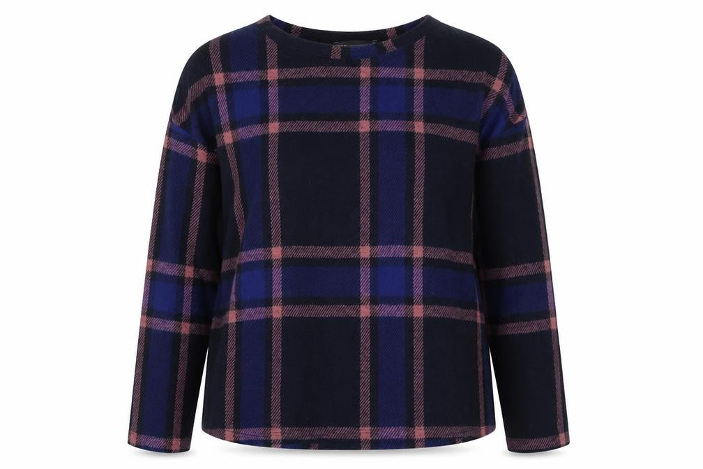 Marks and Spencer Womens Blue Plaid Polyester Pullover Sweatshirt Size 16   - Cropped