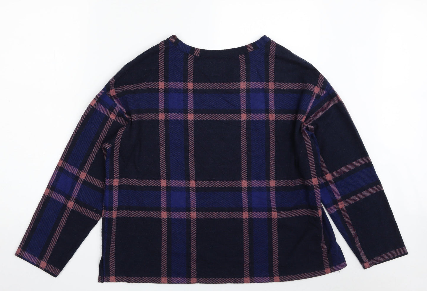 Marks and Spencer Womens Blue Plaid Polyester Pullover Sweatshirt Size 16   - Cropped