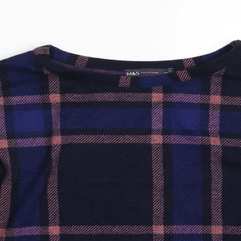 Marks and Spencer Womens Blue Plaid Polyester Pullover Sweatshirt Size 16   - Cropped