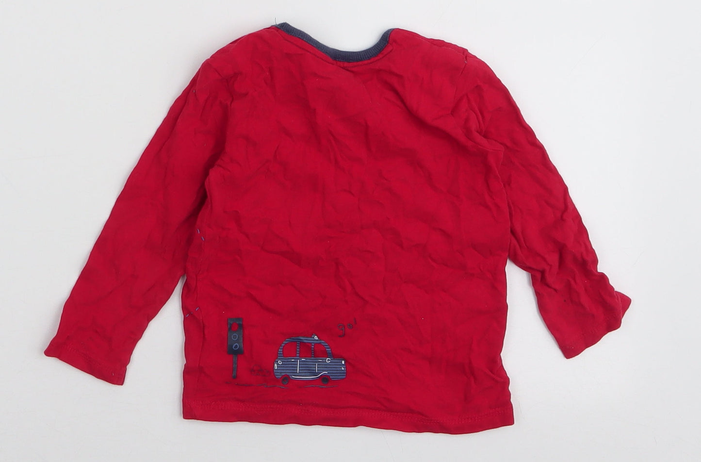 George Boys Red  100% Cotton Jersey T-Shirt Size 9-12 Months Round Neck Snap - Bus