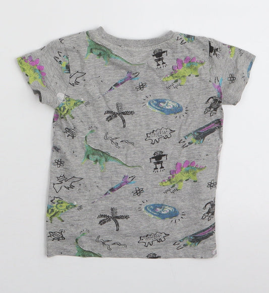 NEXT Boys Grey  Cotton Jersey T-Shirt Size 3-6 Months Round Neck Pullover - Dinosaur