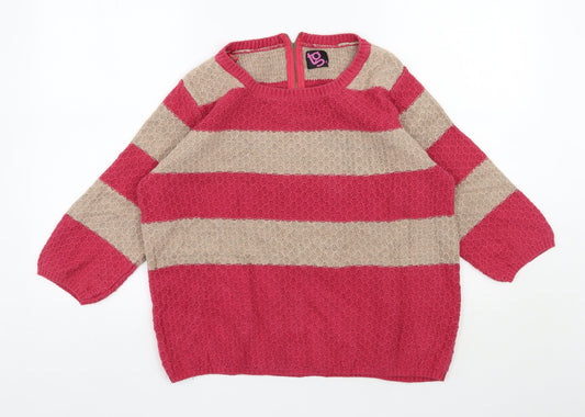 TG Womens Pink Scoop Neck Striped Cotton Pullover Jumper Size 12
