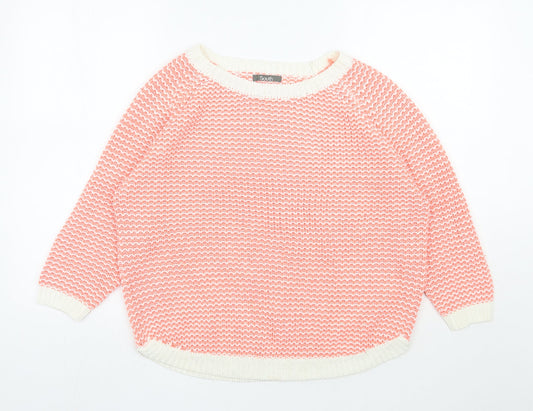 South Womens Orange Round Neck  Acrylic Pullover Jumper Size 14