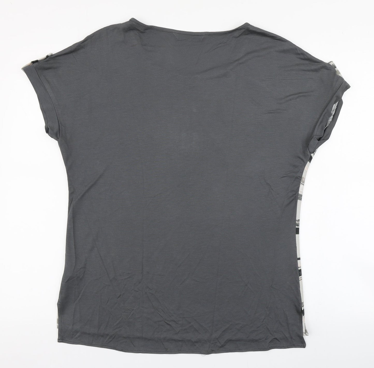 Viz A Viz Womens Grey Striped Polyester Basic Blouse Size 12 Round Neck - Floaty