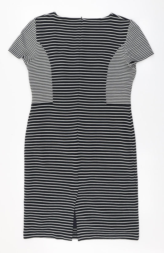 CC Womens Blue Striped Acrylic Bodycon  Size 14  Round Neck Zip - Back split