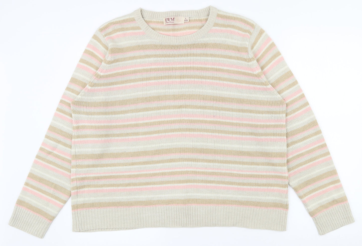 EWM Womens Multicoloured Round Neck Striped Acrylic Pullover Jumper Size 18   - 18-20