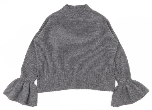 Marks and Spencer Womens Grey High Neck  Acrylic Pullover Jumper Size S   - Flared sleeves