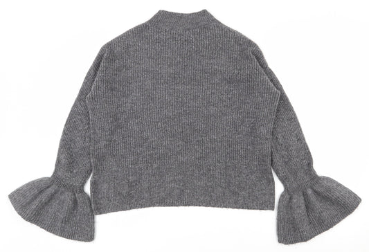 Marks and Spencer Womens Grey High Neck  Acrylic Pullover Jumper Size S   - Flared sleeves
