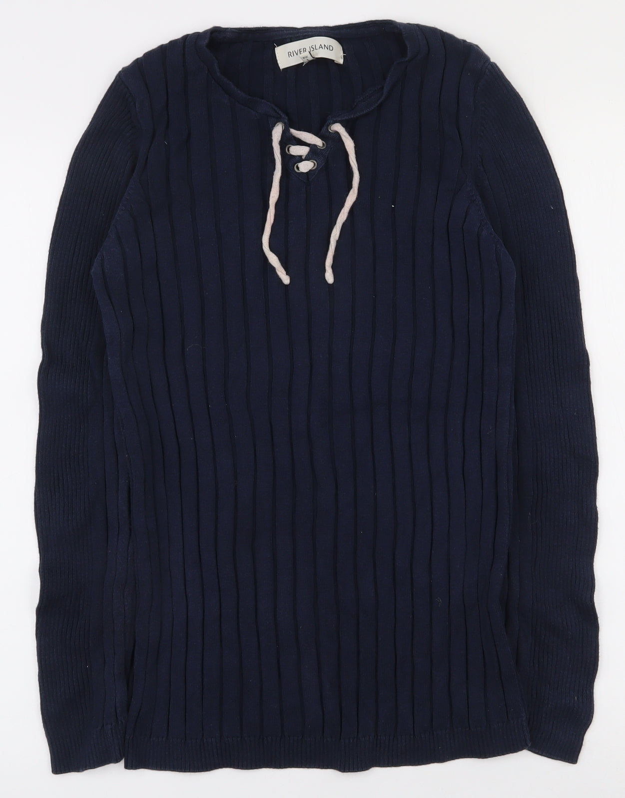 River Island Womens Blue Round Neck  100% Cotton Pullover Jumper Size M