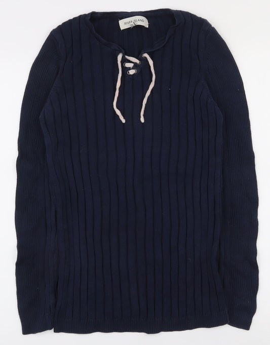 River Island Womens Blue Round Neck  100% Cotton Pullover Jumper Size M